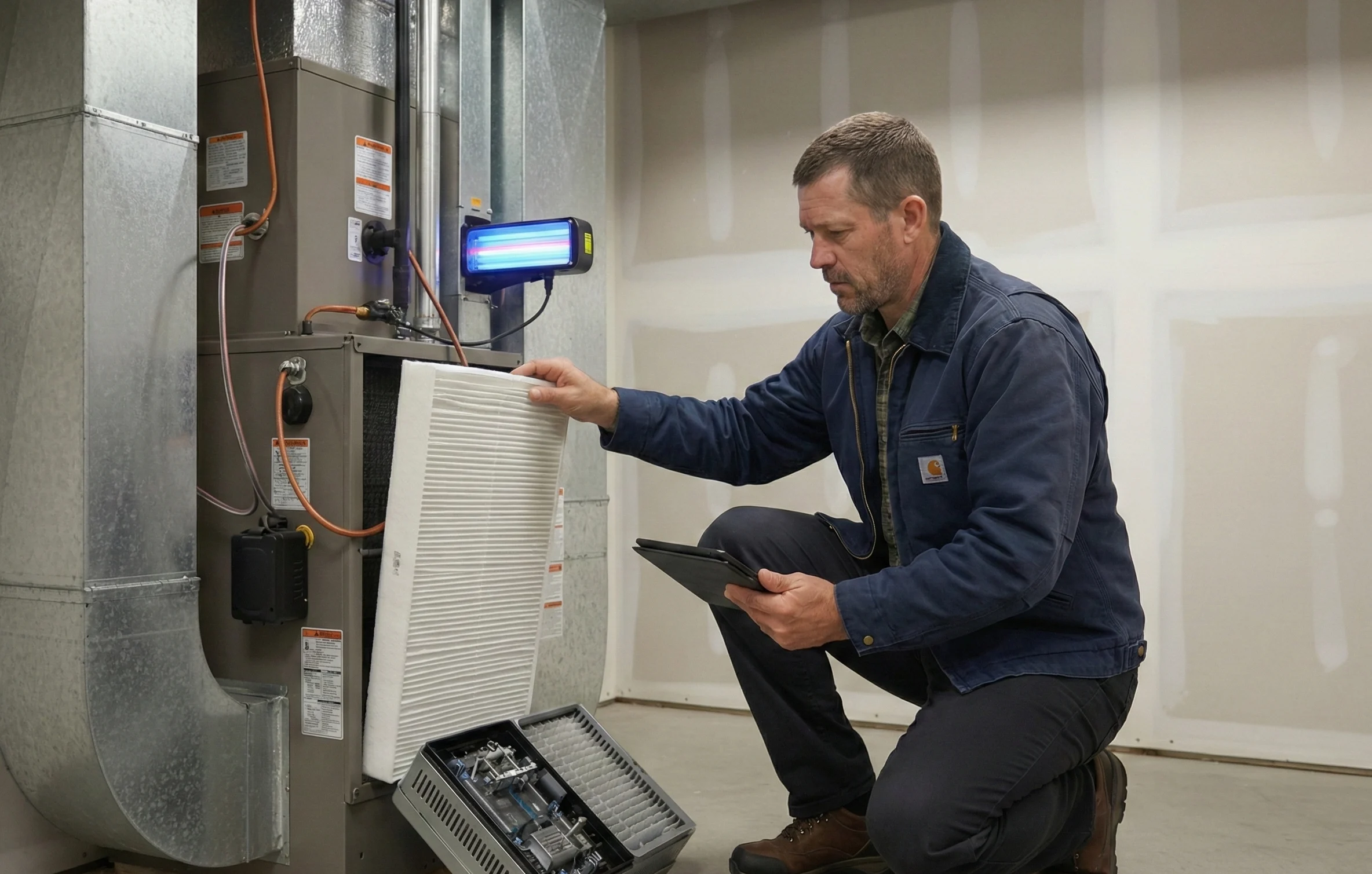 Professional Air Dynamics of Tulsa technician evaluating indoor air quality for a home in Tulsa, OK.